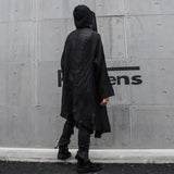 FOESCE Nightclub DJ Hooded Cardigan Punk Rock Hip Hop Long Shirt Black Hooded Cloak Men New Oversize Blouse Gothic Vintage Streetwear