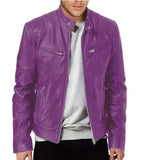 FOESCE Men's Faux Leather Jacket Autumn Fashion Solid Color Zipper Motorcycle Jacket Men's Casual Long Sleeve Zipper Button Jacket