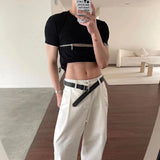 FOESCE Fashion Crop Tops Men T Shirt Zipper Solid O-neck Short Sleeve T Shirt Summer Y2k Streetwear Unisex Short Tees Casual Camisetas