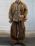 FOESCE Japanese Style Simple Straight-leg Pants Men's Loose-fit Cargo Pants Wide Casual Trousers For Spring Autumn