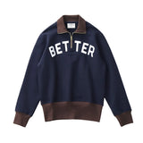 FOESCE Autumn American Retro 460G Thick Velvet Letter Printed Knitted Hoodies Men's 100% Cotton Washed Heavyweight Half Zip Sweatshirt
