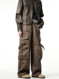 Foesce Autumn And Winter Casual Cargo Pants Men Vintage Loose Straight Pantalones Harajuku Brown Sweatpants Y2k Joggers Streetwear
