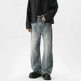 FOESCE Summer Men's Denim Pants fleck Washed Male Jeans Straight Casual Menwear Loose Wide Leg Trousers 2025 New Fashion