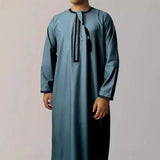 FOESCE New Muslim Men Long Sleeve Pullover Dress Abaya Daffah Jubba Thobe Pakistan Saudi Arab Kaftan Islam Clothing Prayer Robe Afghan
