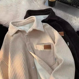 Autumn Winter Lambswool Shirt Jacket Men Warm Polo Neck Button Casual Pocket Vintage Fashion New Men Winter Jacket