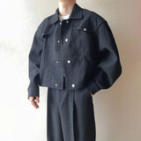 FOESCE Mens Clothing Design High-End Niche Short Shoulder Pad Jacket Spring And Autumn Unisex Fashion All-Match Casual Cardigan Jacket