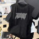 FOESCE Street Cycling Vest Men's Pure Cotton Vest Summer New Sleeveless Washed Old Ruffian Handsome Trend Retro American Vest Clothes