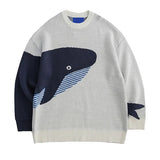 FOESCE 2025 autumn and winter new fashionable niche casual top knitted personalized trend splicing Y2K blue whale jacquard warm sweater