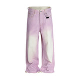 FOESCE Streetwear Gradient Color Washed Pink Dirty Jeans for Men and Women Straight Casual Baggy Denim Trousres Oversized Loose Cargos