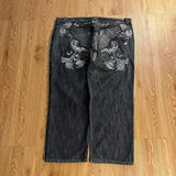 Foesce American Y2K New Fashion Pattern Embroidery Loose Jeans Men Street Casual Joker Mopping Oversized Wide-leg Pants Couple Jeans