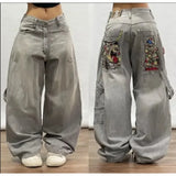FOESCE Skull letter geometric print Gothic dark style high waisted jeans for men Y2K trendy street rock skateboarding baggy sweatpants
