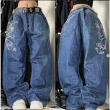 FOESCE Skull letter geometric print Gothic dark style high waisted jeans for men Y2K trendy street rock skateboarding baggy sweatpants