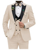 FOESCE Slim Fit Men Suits Double Breasted Groom Formal Business Male Blazer Set Peak Lapel Party Wedding Tuxedo (Jacket+Vest+Pants)