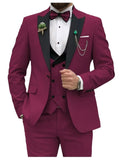 FOESCE Slim Fit Men Suits Double Breasted Groom Formal Business Male Blazer Set Peak Lapel Party Wedding Tuxedo (Jacket+Vest+Pants)
