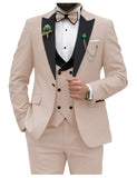 FOESCE Slim Fit Men Suits Double Breasted Groom Formal Business Male Blazer Set Peak Lapel Party Wedding Tuxedo (Jacket+Vest+Pants)