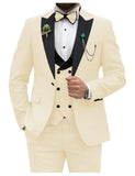 FOESCE Slim Fit Men Suits Double Breasted Groom Formal Business Male Blazer Set Peak Lapel Party Wedding Tuxedo (Jacket+Vest+Pants)