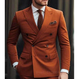 FOESCE Solid 2 Pieces Men Suits Set Fashion New Men's Formal Business/Wedding Groom Suits Peak Lapel Double Breasted Blazer Trousers