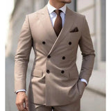 FOESCE Solid 2 Pieces Men Suits Set Fashion New Men's Formal Business/Wedding Groom Suits Peak Lapel Double Breasted Blazer Trousers