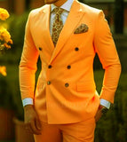 FOESCE Solid 2 Pieces Men Suits Set Fashion New Men's Formal Business/Wedding Groom Suits Peak Lapel Double Breasted Blazer Trousers