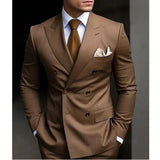 FOESCE Solid 2 Pieces Men Suits Set Fashion New Men's Formal Business/Wedding Groom Suits Peak Lapel Double Breasted Blazer Trousers