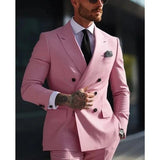 FOESCE Solid 2 Pieces Men Suits Set Fashion New Men's Formal Business/Wedding Groom Suits Peak Lapel Double Breasted Blazer Trousers
