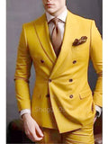 FOESCE Solid 2 Pieces Men Suits Set Fashion New Men's Formal Business/Wedding Groom Suits Peak Lapel Double Breasted Blazer Trousers