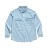 FOESCE Spring And Autumn Men's Denim Long Sleeved Shirt With Double Pockets American Work Style Loose Fitting Washed Denim Shirt Jacket