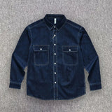 FOESCE Spring And Autumn Men's Denim Long Sleeved Shirt With Double Pockets American Work Style Loose Fitting Washed Denim Shirt Jacket