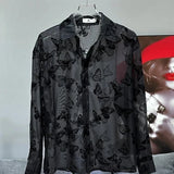 FOESCE Spring Autumn Fashion Turn-down Collar Long Sleeve Printing Blouse Men's Clothing Casual All-match Vintage Button Chic Shirts