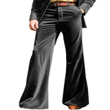 FOESCE Spring Autumn Fashion Velvet Flared Pants Men High Street Trendy Suit Trousers Vintage Comfortable Vacation Casual Trousers