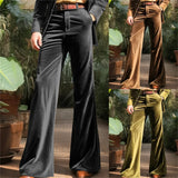 FOESCE Spring Autumn Fashion Velvet Flared Pants Men High Street Trendy Suit Trousers Vintage Comfortable Vacation Casual Trousers