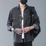 FOESCE Spring Autumn Long-sleeved Denim Shirt Men Jackets Fat Large Size Loose Work Shirt Men 5XL 6XL 7XL