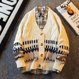 FOESCE Spring Cardigan Oversized Sweater Men Pullover Hip Hop Streetwear Loose Knitwear Harajuku Knitted Sweater Coat