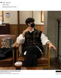FOESCE Spring and Autumn Hong Kong Style Retro Sleeveless Vest Sweater Men's Korean Version Loose Casual V-neck Knitted Sweater Vest