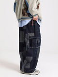 FOESCE Spring and Autumn Japanese Street Men and Women Trendy Personalized Straight leg Jeans Couple Loose Splicing Casual Pants y2k