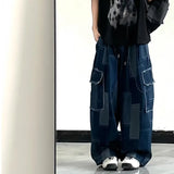 FOESCE Spring and Autumn Japanese Street Men and Women Trendy Personalized Straight leg Jeans Couple Loose Splicing Casual Pants y2k