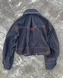 FOESCE Star Embroidery Dark Blue Washed Retro Denim Jacket Punk Loose Multiple Pockets Double Collar Zipper Jacket Fashion Men Clothing
