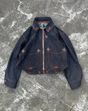 FOESCE Star Embroidery Dark Blue Washed Retro Denim Jacket Punk Loose Multiple Pockets Double Collar Zipper Jacket Fashion Men Clothing