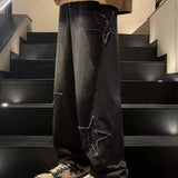 FOESCE Star Embroidery Straight Casual Men Jeans Neutral Wide Leg Loose Hip-hop Fashion Youth Streetwear Denim Trousers Y2K pants men