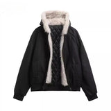 FOESCE Street Fashion Vintage Old Pu Hooded Cotton-padded Jacket Men Y2K Harajuku Hip-hop Popular Casual Loose Plus Velvet Padded Coat