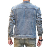 FOESCE Street Stylish Retro Style Holes Slim Street Denim Jacket Coat Good Quality Distressed Male Casual Denim Jacket