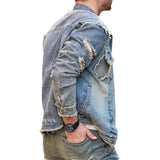 FOESCE Street Stylish Retro Style Holes Slim Street Denim Jacket Coat Good Quality Distressed Male Casual Denim Jacket