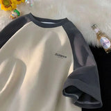 FOESCE Street hip-hop men and women summer street personality simple color contrast loose casual T-shirt couple retro short sleeved top