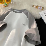 FOESCE Street hip-hop men and women summer street personality simple color contrast loose casual T-shirt couple retro short sleeved top