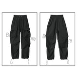 FOESCE Streetwear 2024 Spring Harem Casual Pants Men Elastic Waist Solid Color Cargo Pants Multi Pocket Loose Baggy Pants For Women
