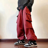 FOESCE Streetwear 2024 Spring Harem Casual Pants Men Elastic Waist Solid Color Cargo Pants Multi Pocket Loose Baggy Pants For Women