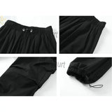 FOESCE Streetwear 2024 Spring Harem Casual Pants Men Elastic Waist Solid Color Cargo Pants Multi Pocket Loose Baggy Pants For Women