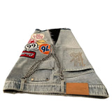FOESCE Streetwear Denim Shorts Y2K Jeans Men Women Hip Hop Cartoon Patchwork Embroidery Pattern Retro Blue Baggy Fitness Casual Shorts