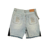 FOESCE Streetwear Denim Shorts Y2K Jeans Men Women Hip Hop Cartoon Patchwork Embroidery Pattern Retro Blue Baggy Fitness Casual Shorts