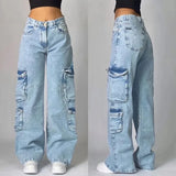 FOESCE Streetwear Fashion New Multi-pocket Washed Baggy Jeans Men And Women Y2K Hip-hop Harajuku Casual Gothic High Waist Wide Trouser